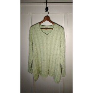 Vintage Eddie Bauer Drifter Sweater XXL Green Chunky Fisherman Cable Knit